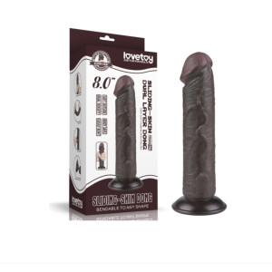 Реалистичный фаллоимитатор с эффектом подвижной кожи Sliding Skin Dual Layer Dong L-20см, d-3.8 см, коричневый, Lovetoy