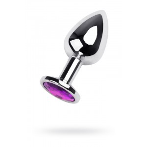 Анальная втулка Metal by TOYFA, металл, серебряная, с фиолетовым кристаллом, 8 см, Ø 3 см,