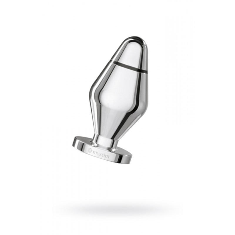 Анальная пробка Mystim Little John S, электростимуляция, хирургическая сталь, серебряная, 9 см, Ø 3,