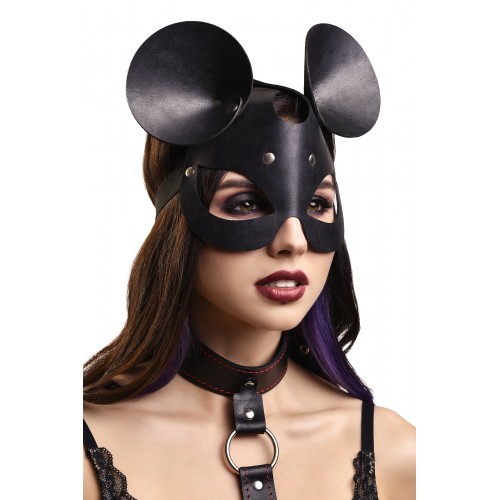 Маска Pecado BDSM, с ушками мышки, натуральная кожа, черный