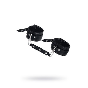 Оковы двухслойные с белой строчкой Pecado BDSM, натуральная кожа, черные (иной угол)