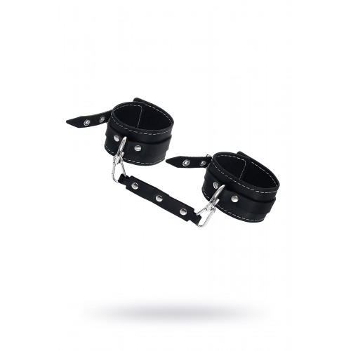 Оковы двухслойные с белой строчкой Pecado BDSM, натуральная кожа, черные