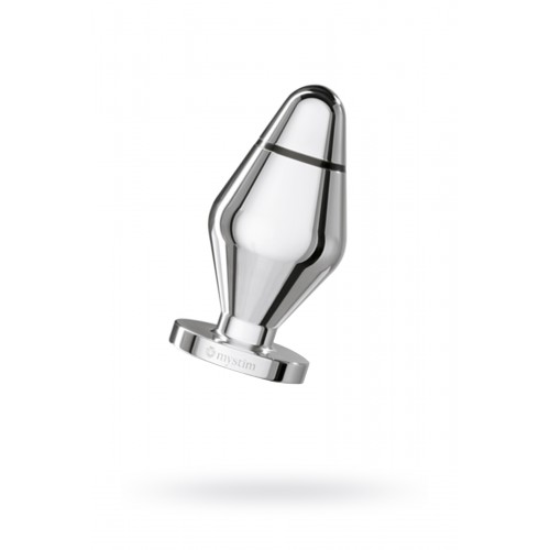 Анальная пробка Mystim Little John S, электростимуляция, хирургическая сталь, серебряная, 9 см, Ø 3,