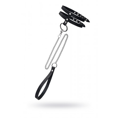 Ошейник из двух ремешков Pecado BDSM, натуральная кожа, черный