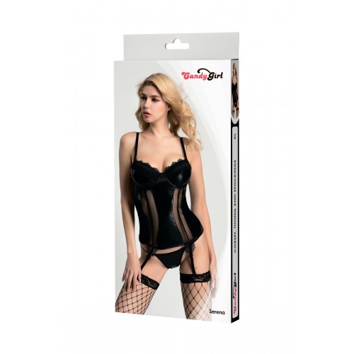 Корсет, стринги и чулки Candy Girl Serena черные, XL