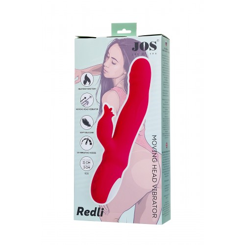 Вибратор JOS Redli с двигающейся головкой, силикон, красный, 21 см