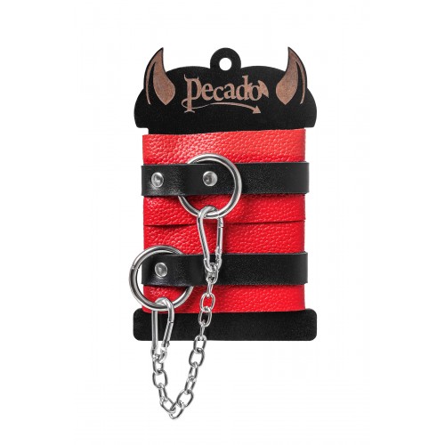 Оковы Pecado BDSM, мягкие, с одним ремешком с люверсами, натуральная кожа, красно-чёрные