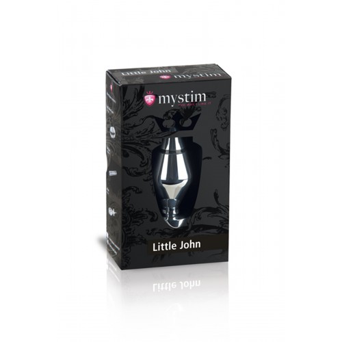 Анальная пробка Mystim Little John S, электростимуляция, хирургическая сталь, серебряная, 9 см, Ø 3,