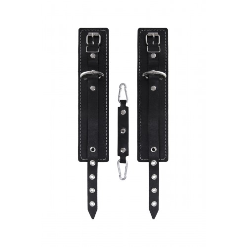 Оковы двухслойные с белой строчкой Pecado BDSM, натуральная кожа, черные