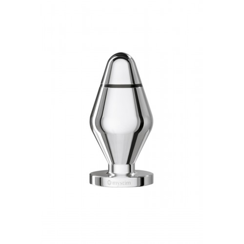 Анальная пробка Mystim Little John S, электростимуляция, хирургическая сталь, серебряная, 9 см, Ø 3,
