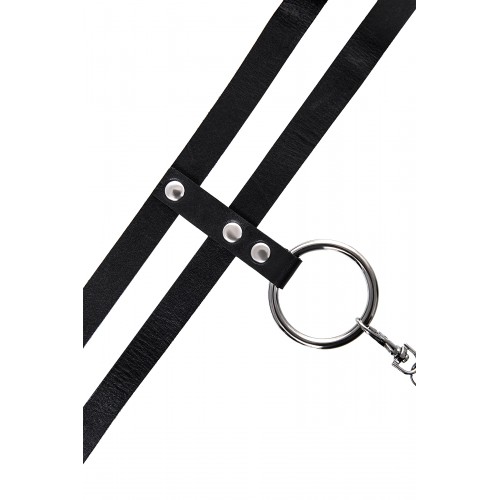 Ошейник из двух ремешков Pecado BDSM, натуральная кожа, черный