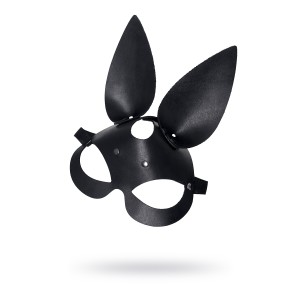 Маска Pecado BDSM, с ушками зайки, натуральная кожа, черный (иной угол)