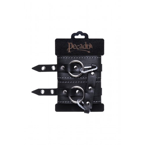 Оковы двухслойные с белой строчкой Pecado BDSM, натуральная кожа, черные
