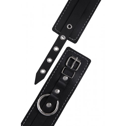 Оковы двухслойные с белой строчкой Pecado BDSM, натуральная кожа, черные