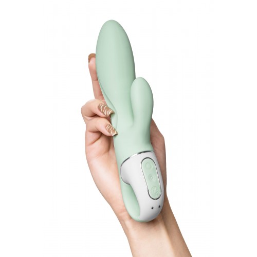 Нереалистичный вибратор Satisfyer Air Pump Bunny 5, силикон, зеленый, 15 см.