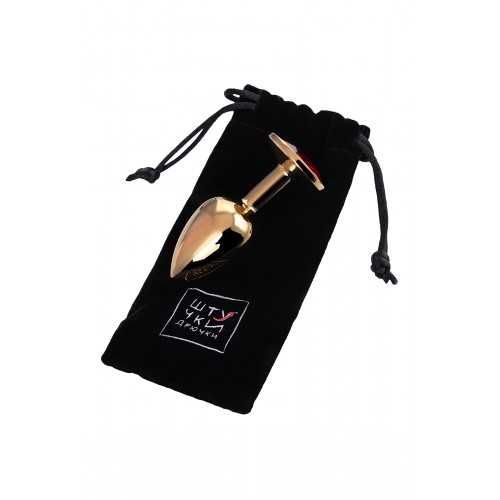 Анальный страз Штучки-дрючки, металл, золотистый, с кристаллом цвета рубин, 7 см, Ø 2,8 см, 50 г