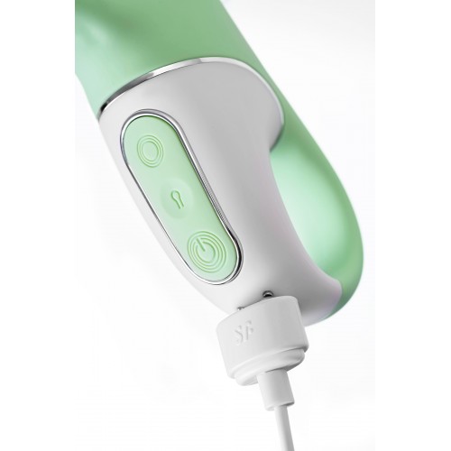 Нереалистичный вибратор Satisfyer Air Pump Bunny 5, силикон, зеленый, 15 см.