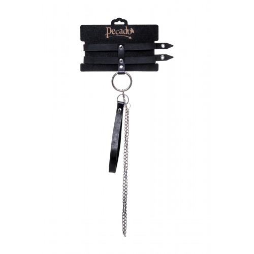 Ошейник из двух ремешков Pecado BDSM, натуральная кожа, черный