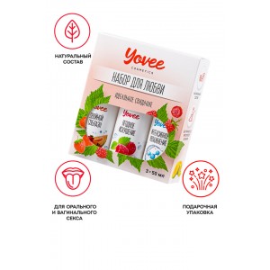 Набор гелей-смазок Yovee для любви (721008+721010+721052), вкус(клуб/дын+малин/мят)+увл(гиал),3х50мл