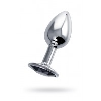 Анальная втулка Штучки-Дрючки, серебряная, с чёрным кристаллом, Ø 2,5 см, 48 г