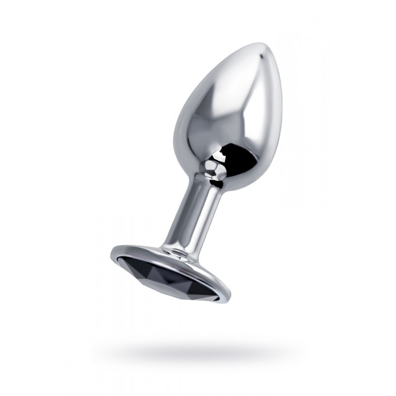 Анальная втулка Штучки-Дрючки, серебряная, с чёрным кристаллом, Ø 2,5 см, 48 г