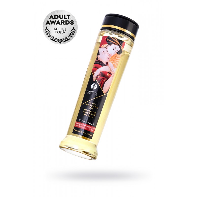 Масло для массажа Shunga Romance, натуральное, возбуждающее, с ароматом клубники и шампанского, 250 мл
