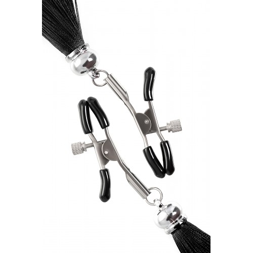 Зажимы на соски Pecado BDSM, «Прищепки», с кисточками из шелка, металл, черные
