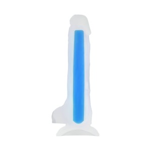 Фаллоимитатор светящийся в темноте, силикон, синий, 18 см (иной угол)