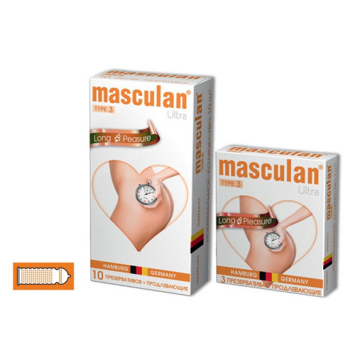 Презервативы Masculan Ultra 3,  10 шт.  Кольца и пупырышки с анестетиком (Long Pleasure)   ШТ