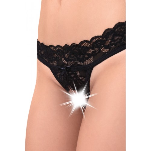 Эротические трусики Erolanta Lingerie Collection с декоративным вырезом сзади, кружевные, черные (50
