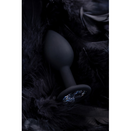 Анальная пробка POPO Pleasure by TOYFA со стразом S, силикон, черная, 2,8 см, 25 г