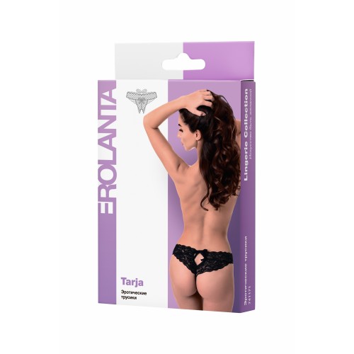 Эротические трусики Erolanta Lingerie Collection с декоративным вырезом сзади, кружевные, черные (50