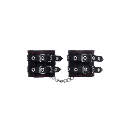 Наручники с двумя ремнями и черной подкладкой Pecado BDSM, натуральная кожа, черные