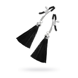 Зажимы на соски Pecado BDSM, «Прищепки», с кисточками из шелка, металл, черные (иной угол)