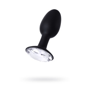 Анальная втулка Seven Creations с кристаллом, силикон+ABS пластик, черная, 10,7 см. (иной угол)