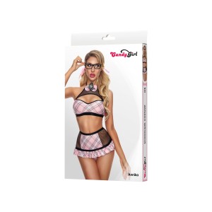 Костюм школьницы Candy Girl Annika (топ, трусики, значок, очки, аксессуары) розово-черный, OS (иной угол)