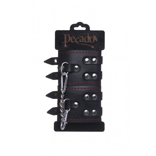 Наручники с двумя ремнями и черной подкладкой Pecado BDSM, натуральная кожа, черные