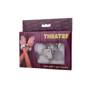Наручники TOYFA Theatre, меховые, белые, 28 см. (иной угол)