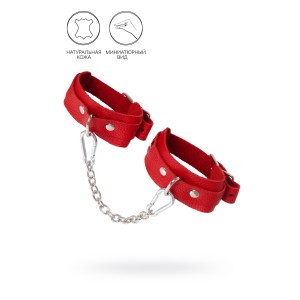 Оковы мини Pecado BDSM, со скруглёнными углами, натуральная кожа, красные (иной угол)