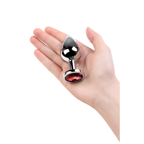 Анальная втулка Metal by TOYFA, металл, серебряная, с красным кристаллом, 8 см, Ø 3,4 см, 85 г
