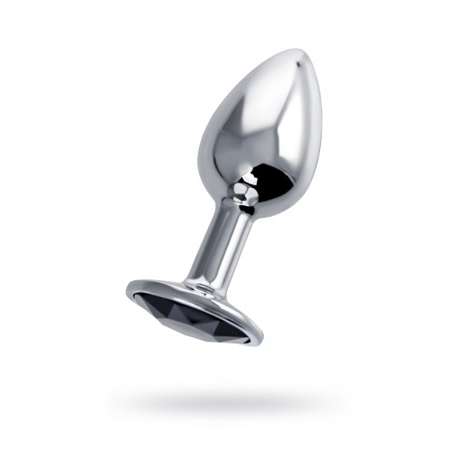 Анальная втулка Штучки-Дрючки, серебряная, с чёрным кристаллом, Ø 2,5 см, 48 г