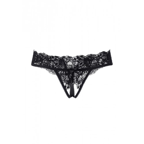 Эротические трусики Erolanta Lingerie Collection с декоративным вырезом сзади, кружевные, черные (50
