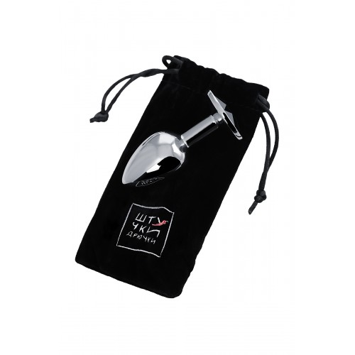 Анальная втулка Штучки-Дрючки, серебряная, с чёрным кристаллом, Ø 2,5 см, 48 г