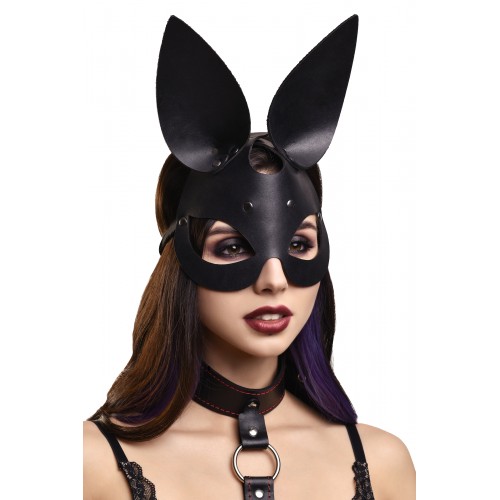 Маска с ушками зайки Pecado BDSM, натуральная кожа, черный