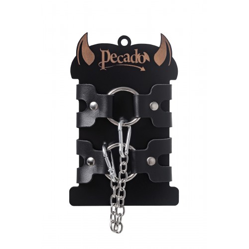Наручники-браслеты Pecado BDSM, из двух ремешков, натуральная кожа, чёрные