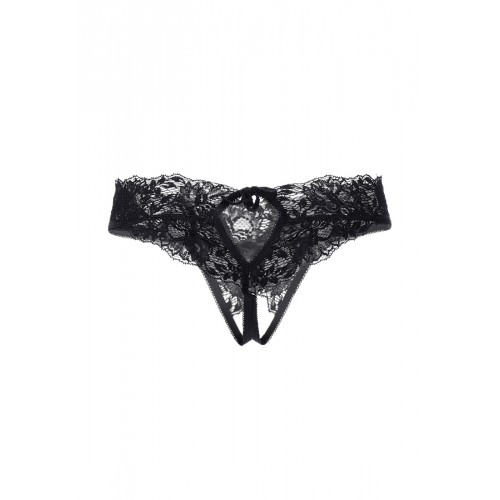 Эротические трусики Erolanta Lingerie Collection с декоративным вырезом сзади, кружевные, черные (50