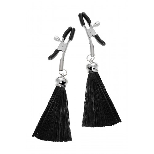 Зажимы на соски Pecado BDSM, «Прищепки», с кисточками из шелка, металл, черные