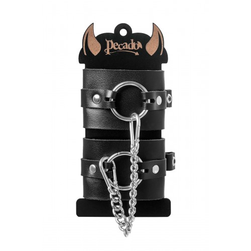 Наручники Pecado BDSM, из толстой кожи с люверсами, натуральная кожа, чёрные