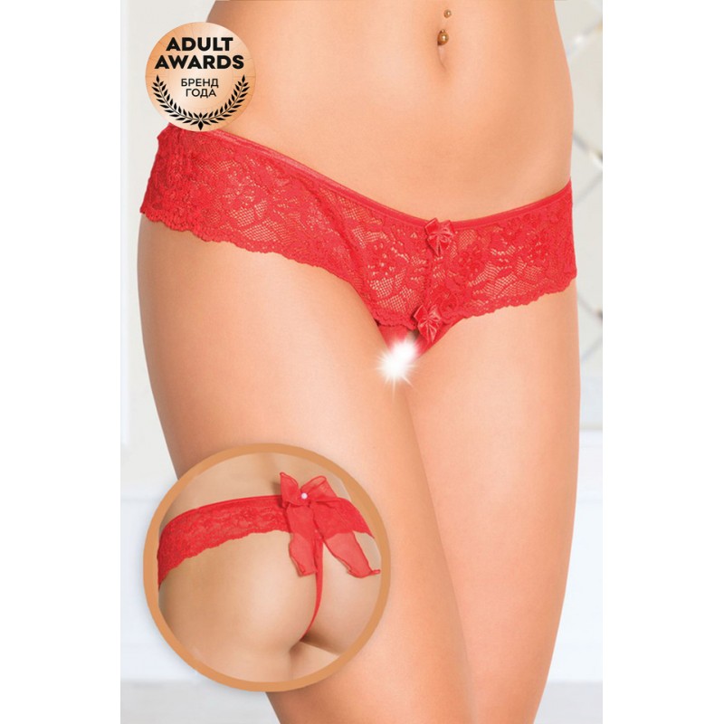 Шортики с бантиком открытые кружевные SoftLine Collection, красный, M/L