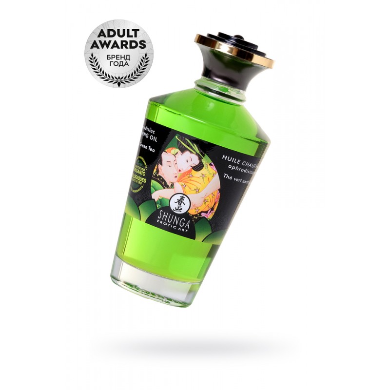Масло для массажа Shunga Organic Exotic Green Tea, разогревающее, с ароматом зелёного чая, 100 мл
